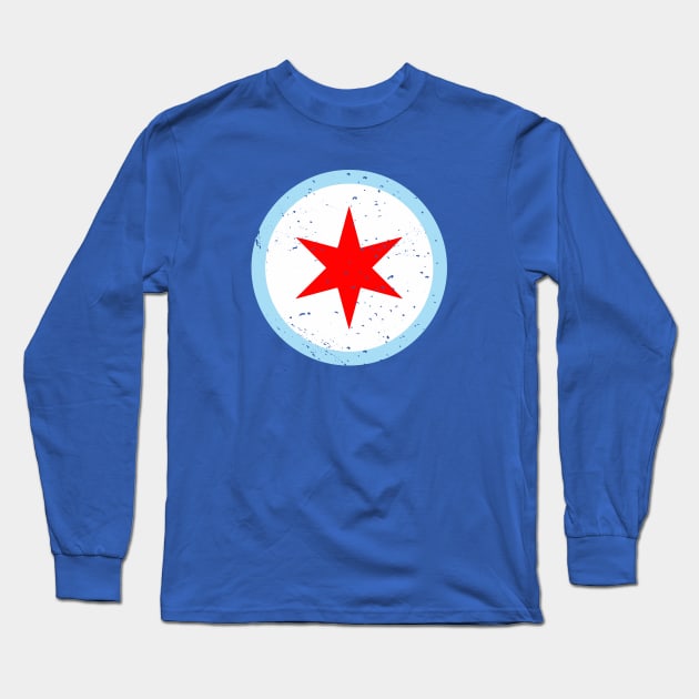 Retro Chicago Illinois City Flag // Vintage Chicago Grunge Emblem Long Sleeve T-Shirt by Now Boarding